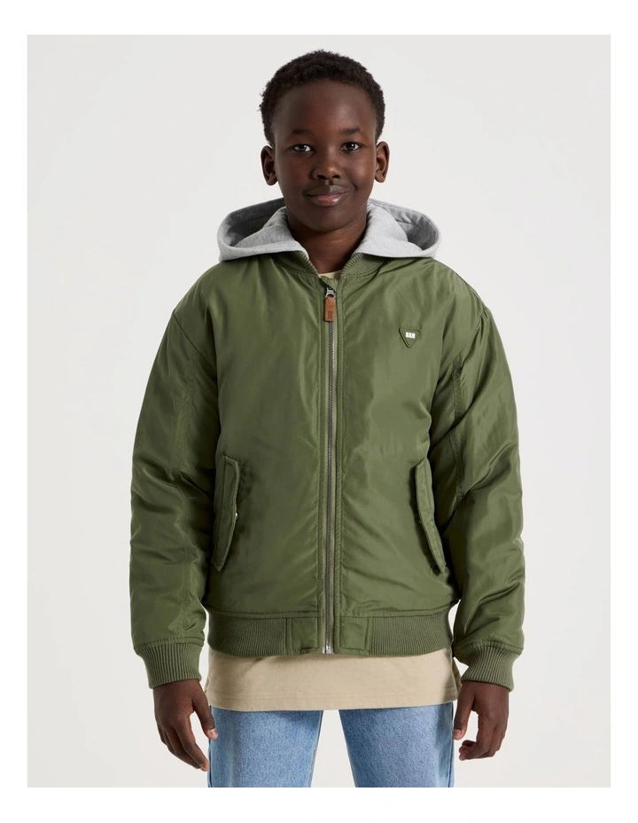 Woven Bomber Jacket in Khaki image 2