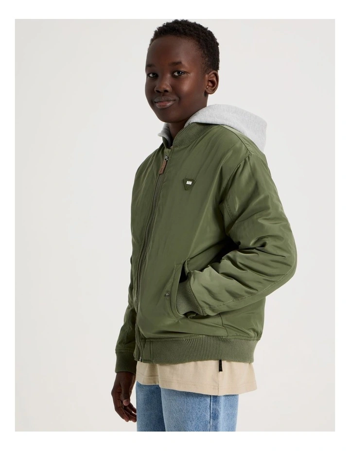 Woven Bomber Jacket in Khaki image 3