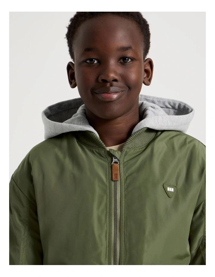 Woven Bomber Jacket in Khaki image 4