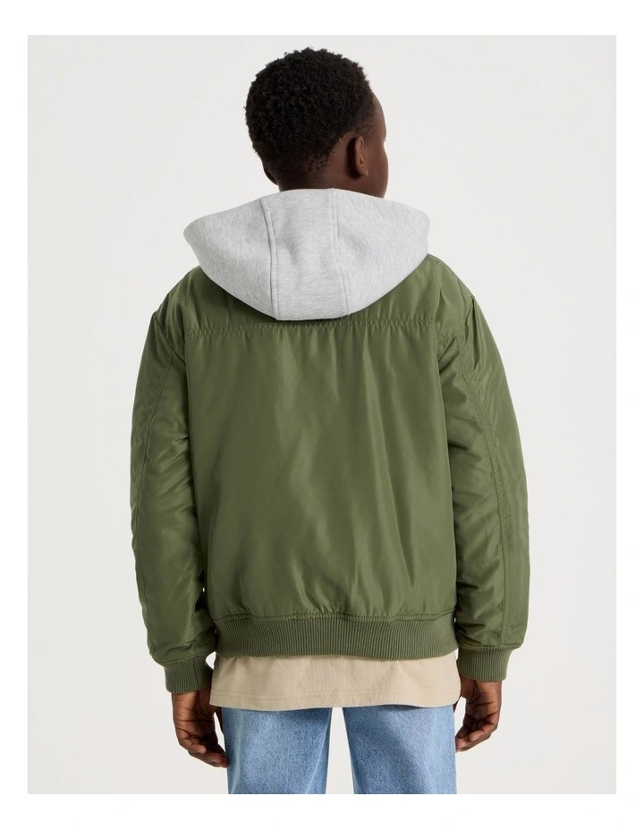 Woven Bomber Jacket in Khaki image 5