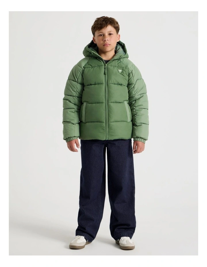 Recycled Puffer Jacket in Khaki image 2