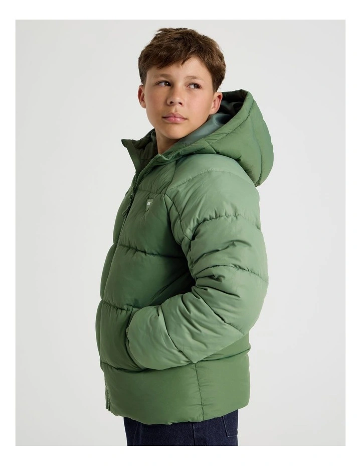 Recycled Puffer Jacket in Khaki image 3