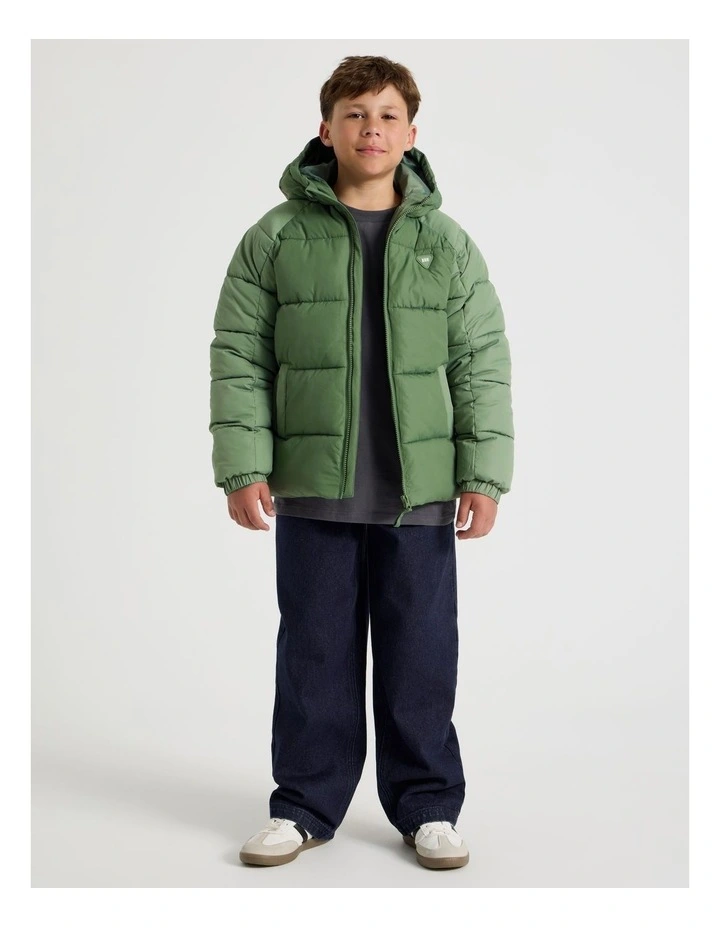 Recycled Puffer Jacket in Khaki image 5