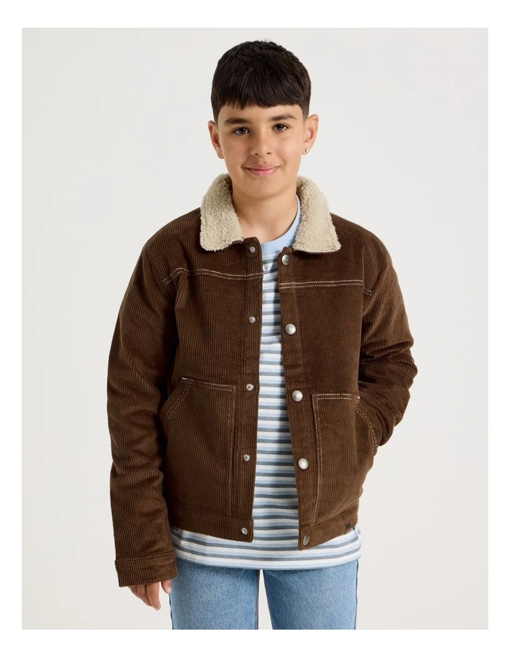 Classic Cord Jacket with Sherpa Collar in Brown image 2