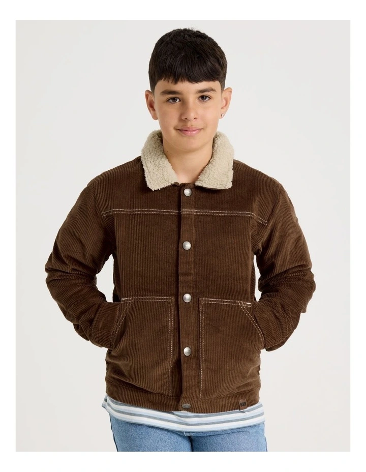 Classic Cord Jacket with Sherpa Collar in Brown image 3