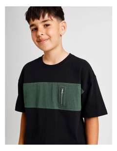 Zip Pocket Splice Tee in Black