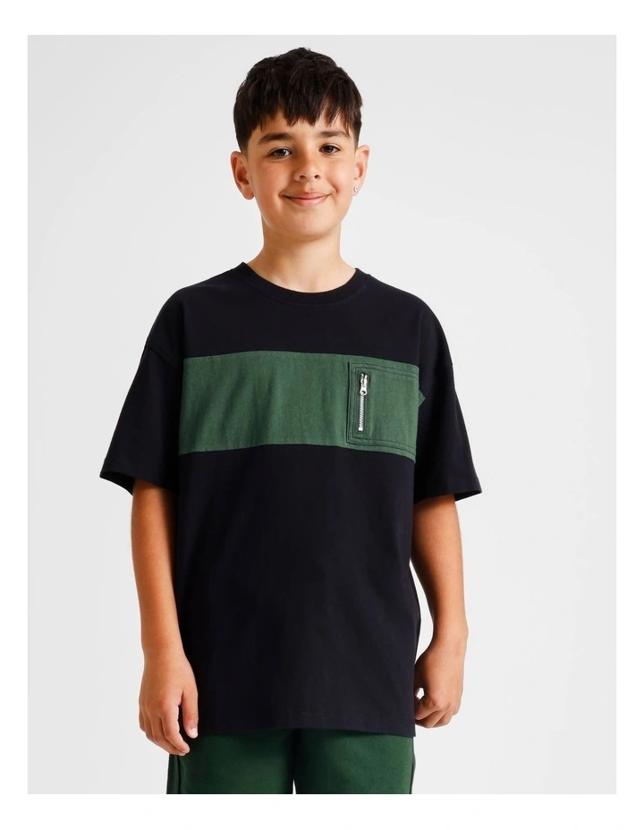 Zip Pocket Splice Tee in Black image 2