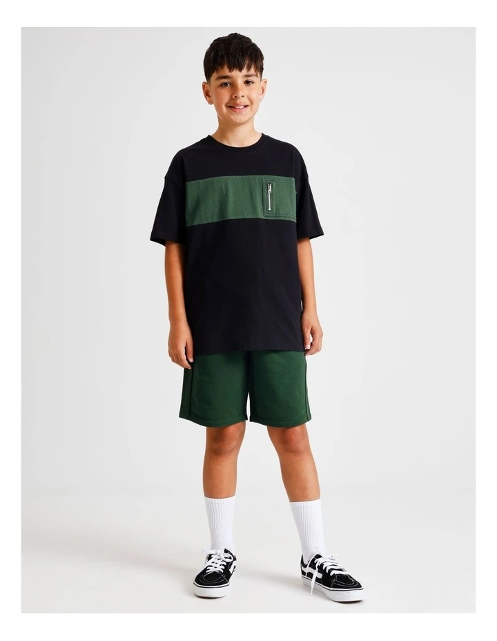 Zip Pocket Splice Tee in Black image 4