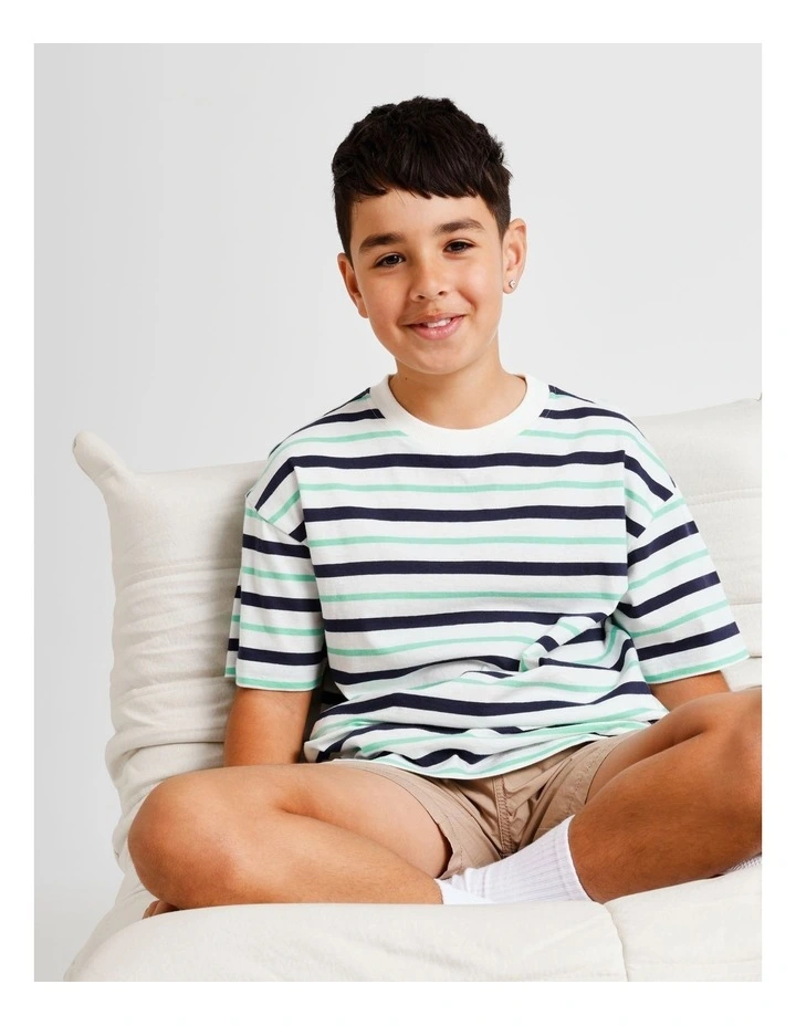 Essentials Stripe Tee in White and Navy image 2