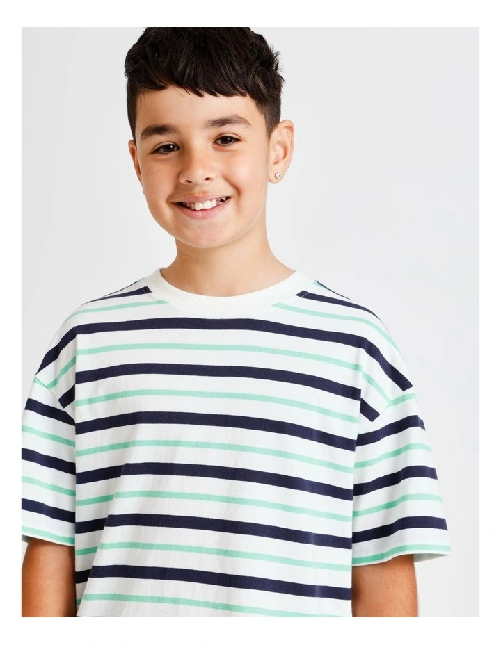 Essentials Stripe Tee in White and Navy image 3