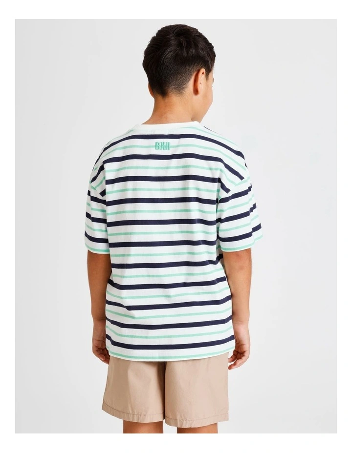 Essentials Stripe Tee in White and Navy image 5