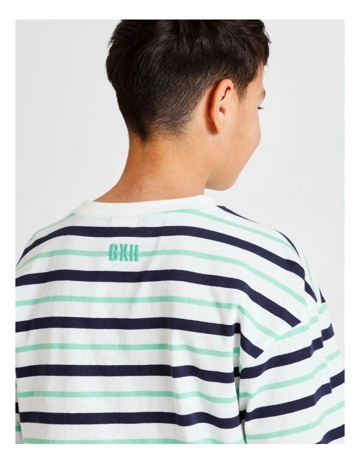 Essentials Stripe Tee in White and Navy image 6