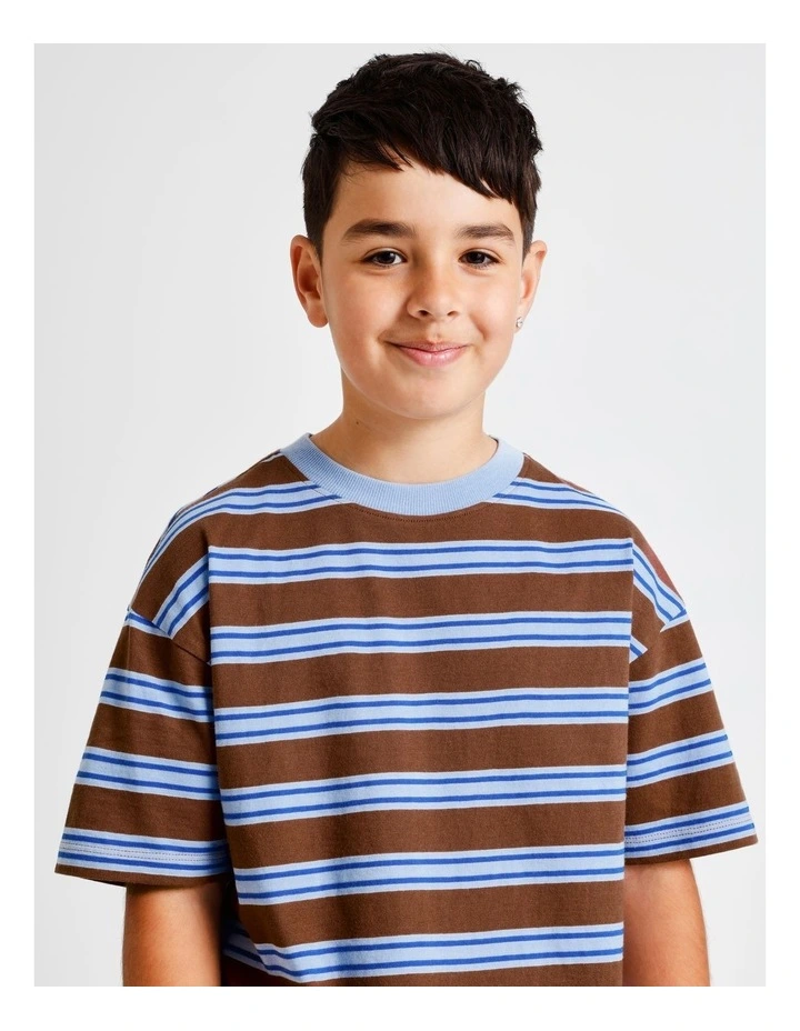 Essentials Stripe Tee in Blue and Brown image 3