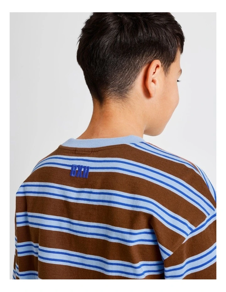 Essentials Stripe Tee in Blue and Brown image 4