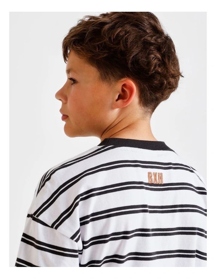 Essentials Stripe Tee in White and Black image 2
