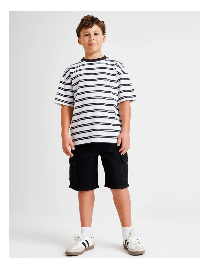 Essentials Stripe Tee in White and Black image 3