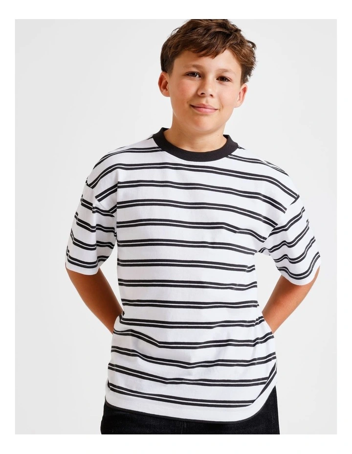 Essentials Stripe Tee in White and Black image 4