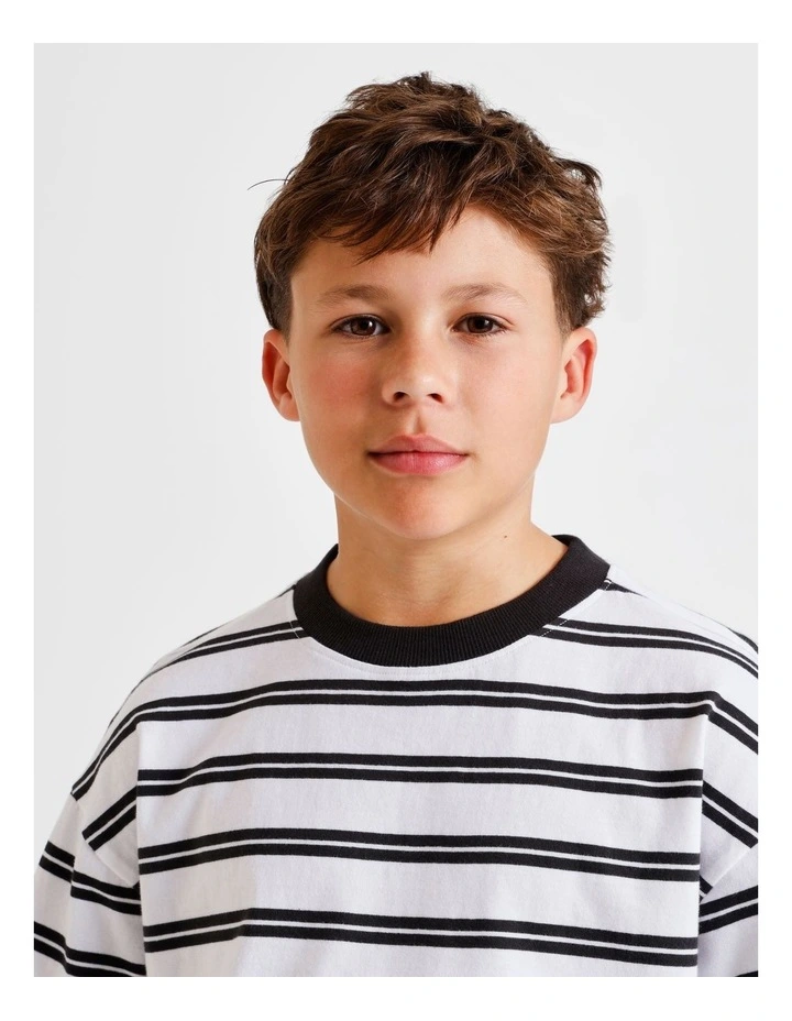 Essentials Stripe Tee in White and Black image 5