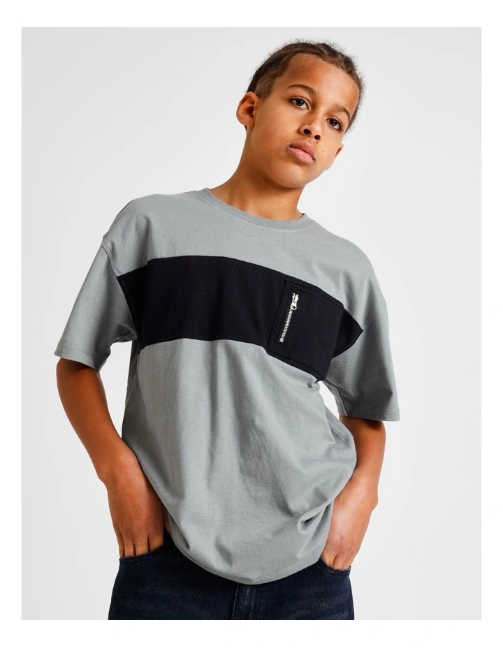Zip Pocket Splice Tee in Grey image 1