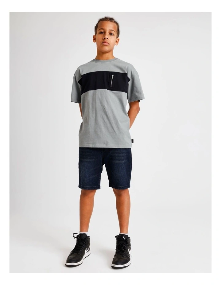 Zip Pocket Splice Tee in Grey image 2