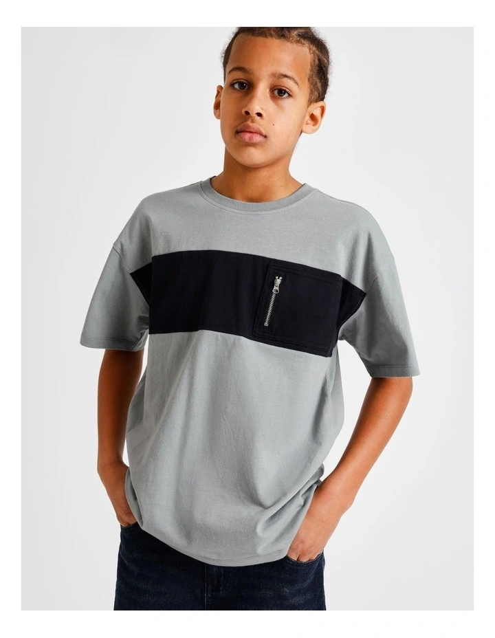 Zip Pocket Splice Tee in Grey image 3