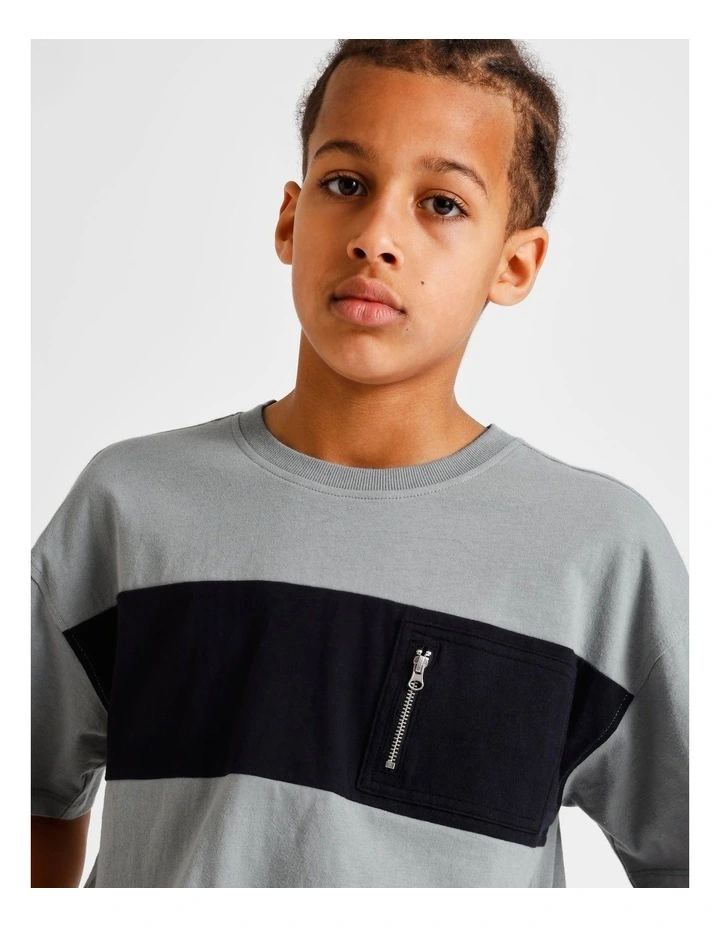 Zip Pocket Splice Tee in Grey image 4
