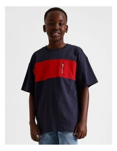 Zip Pocket Splice Tee in Navy
