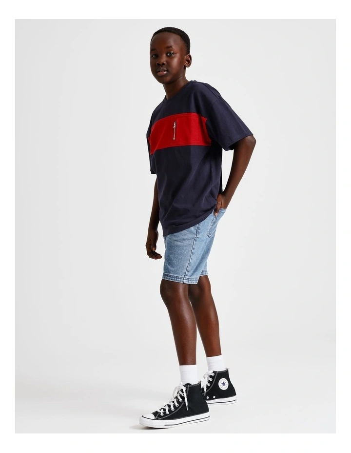 Zip Pocket Splice Tee in Navy image 2