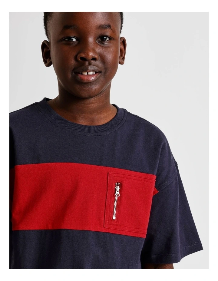 Zip Pocket Splice Tee in Navy image 3