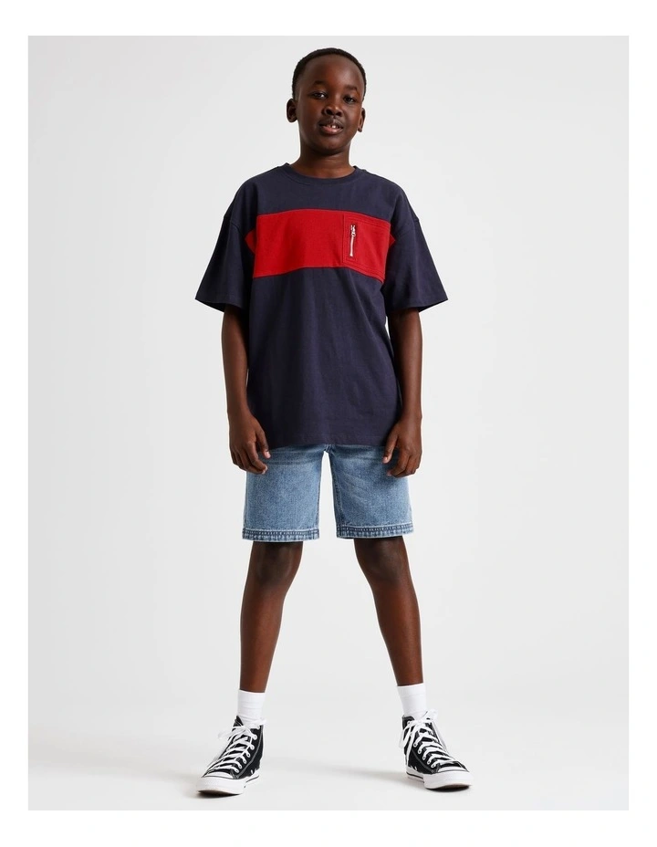 Zip Pocket Splice Tee in Navy image 4