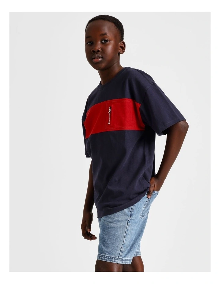 Zip Pocket Splice Tee in Navy image 5