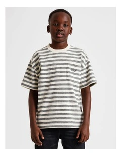 Oversized Textured Tee in Charcoal Stripe