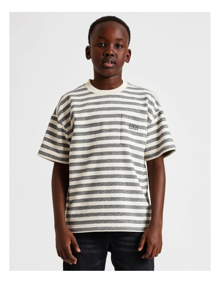 Oversized Textured Tee in Charcoal Stripe image 1