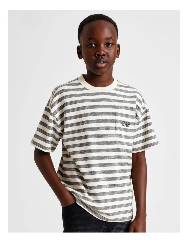 Oversized Textured Tee in Charcoal Stripe image 3