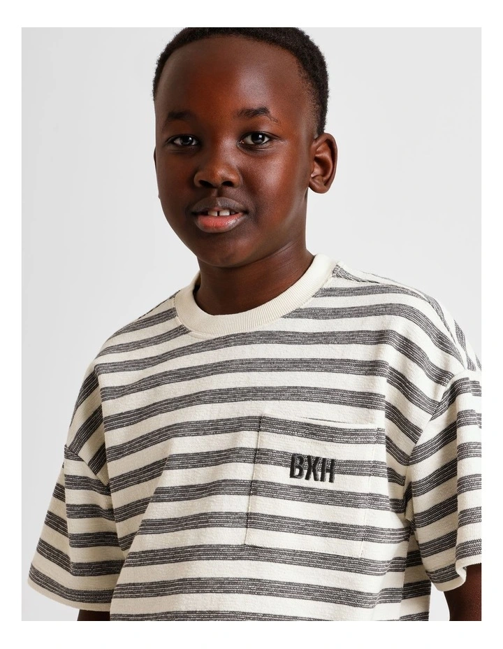 Oversized Textured Tee in Charcoal Stripe image 4
