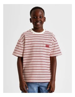 Oversized Textured Tee in Red Stripe