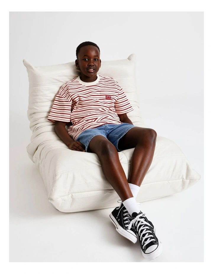 Oversized Textured Tee in Red Stripe image 2