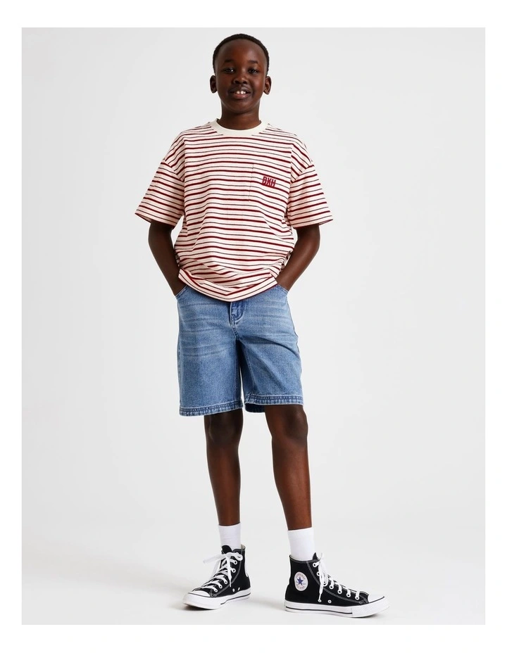 Oversized Textured Tee in Red Stripe image 3