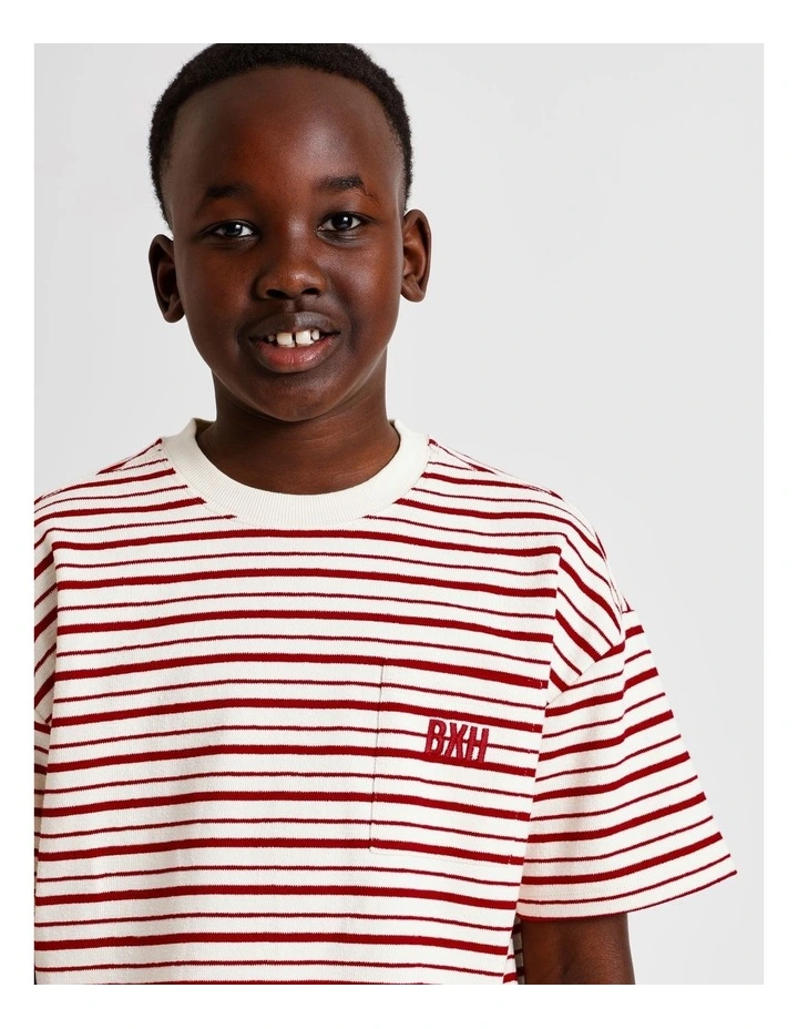 Oversized Textured Tee in Red Stripe image 4