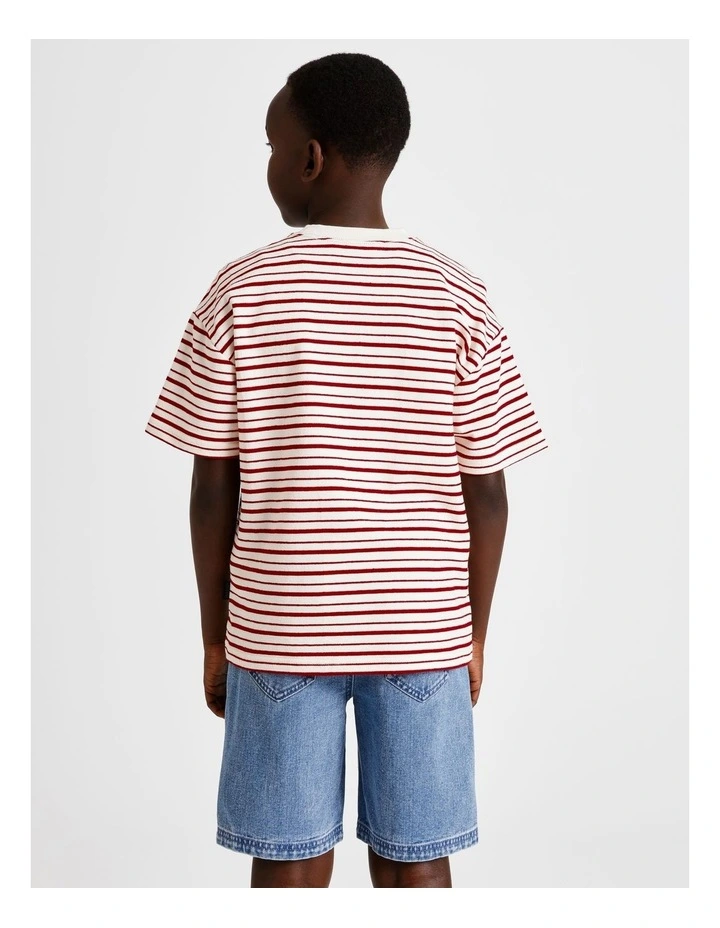 Oversized Textured Tee in Red Stripe image 5