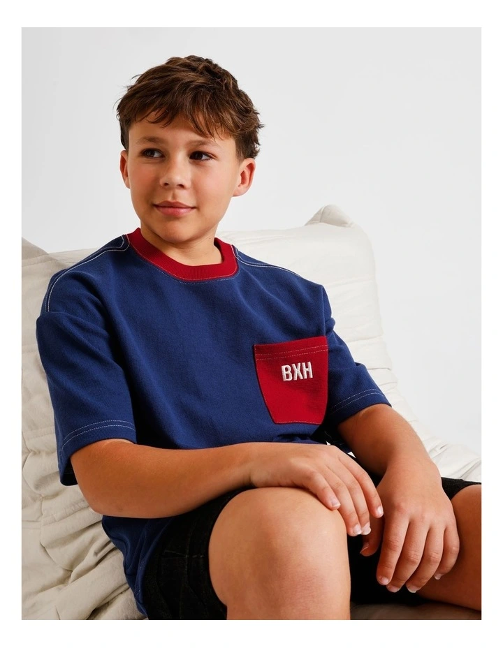 Oversized Textured Tee in Navy image 2