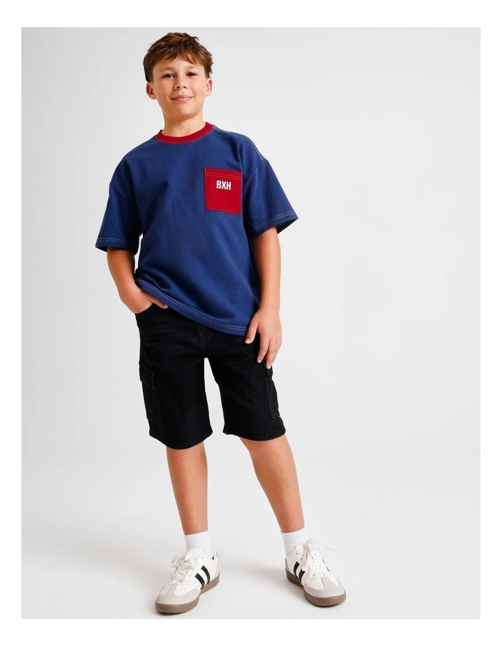 Oversized Textured Tee in Navy image 3