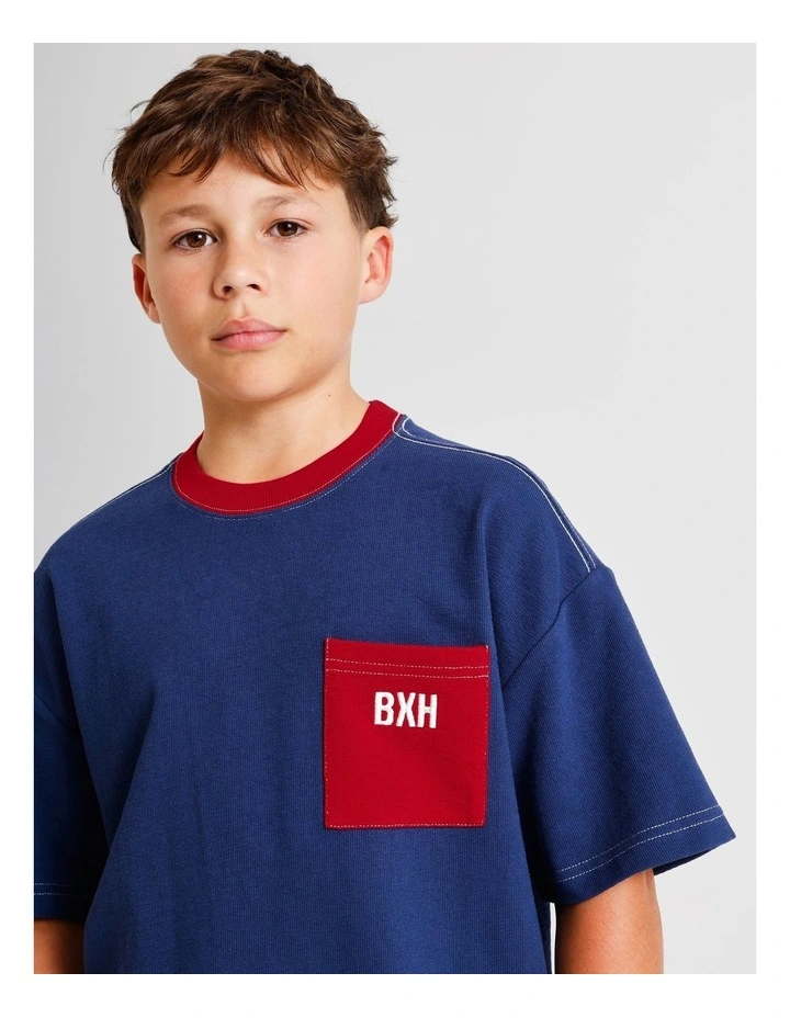 Oversized Textured Tee in Navy image 4