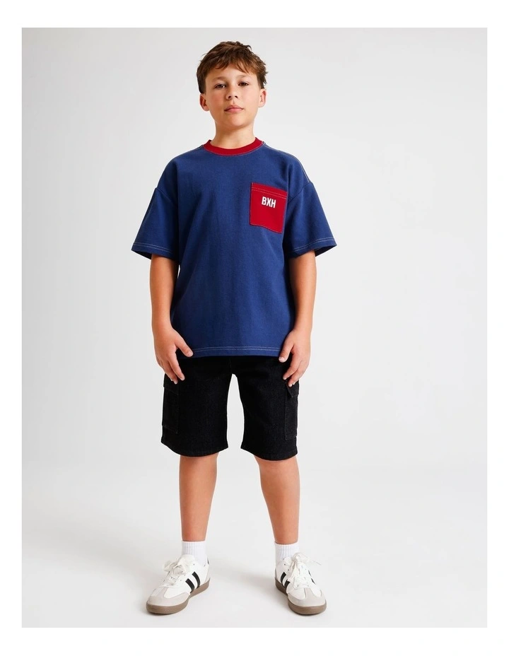 Oversized Textured Tee in Navy image 5