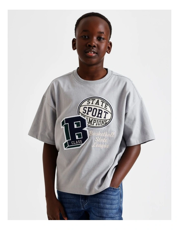 Oversized Embroidered Tee in Grey image 1