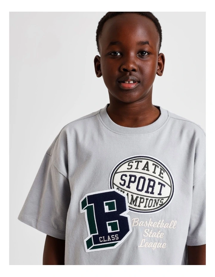 Oversized Embroidered Tee in Grey image 3