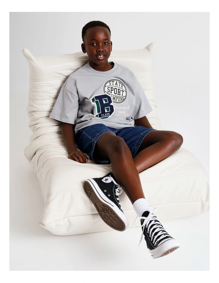 Oversized Embroidered Tee in Grey image 6