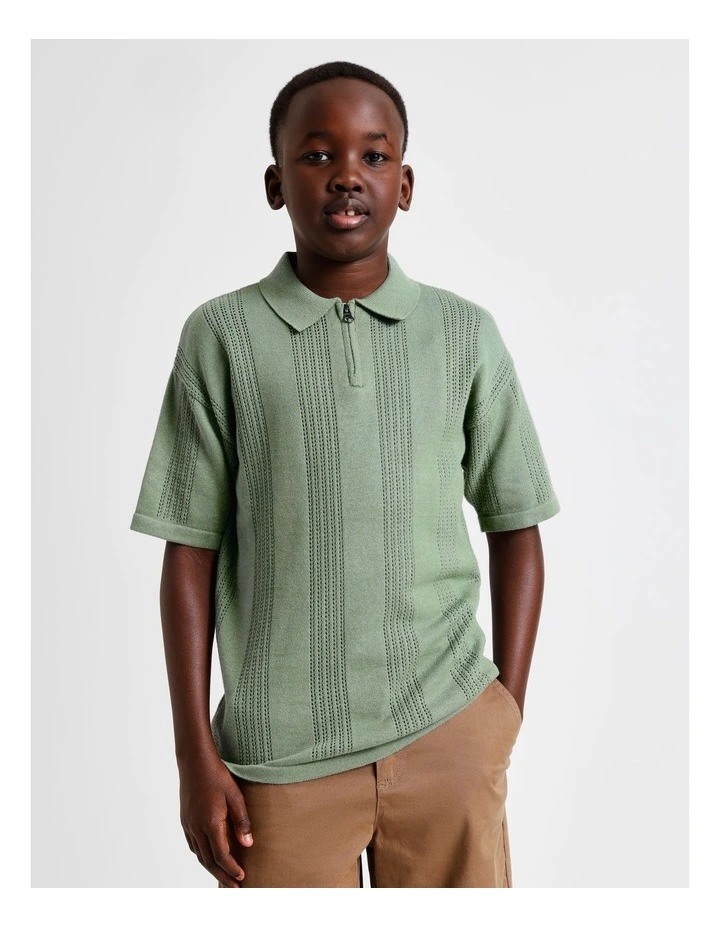 Zip Knit Polo in Sage image 3