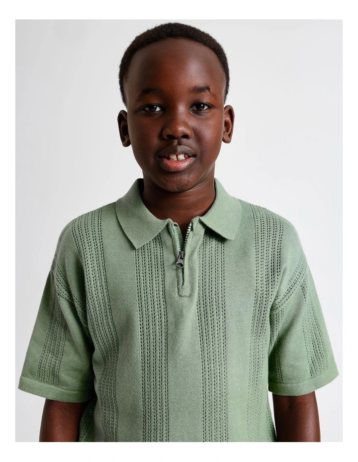 Zip Knit Polo in Sage image 4