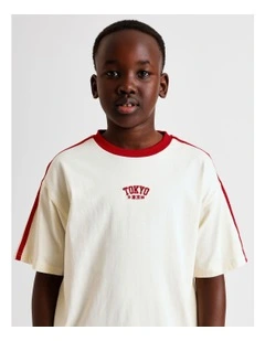 Stripe Shoulder Tee in Ecru